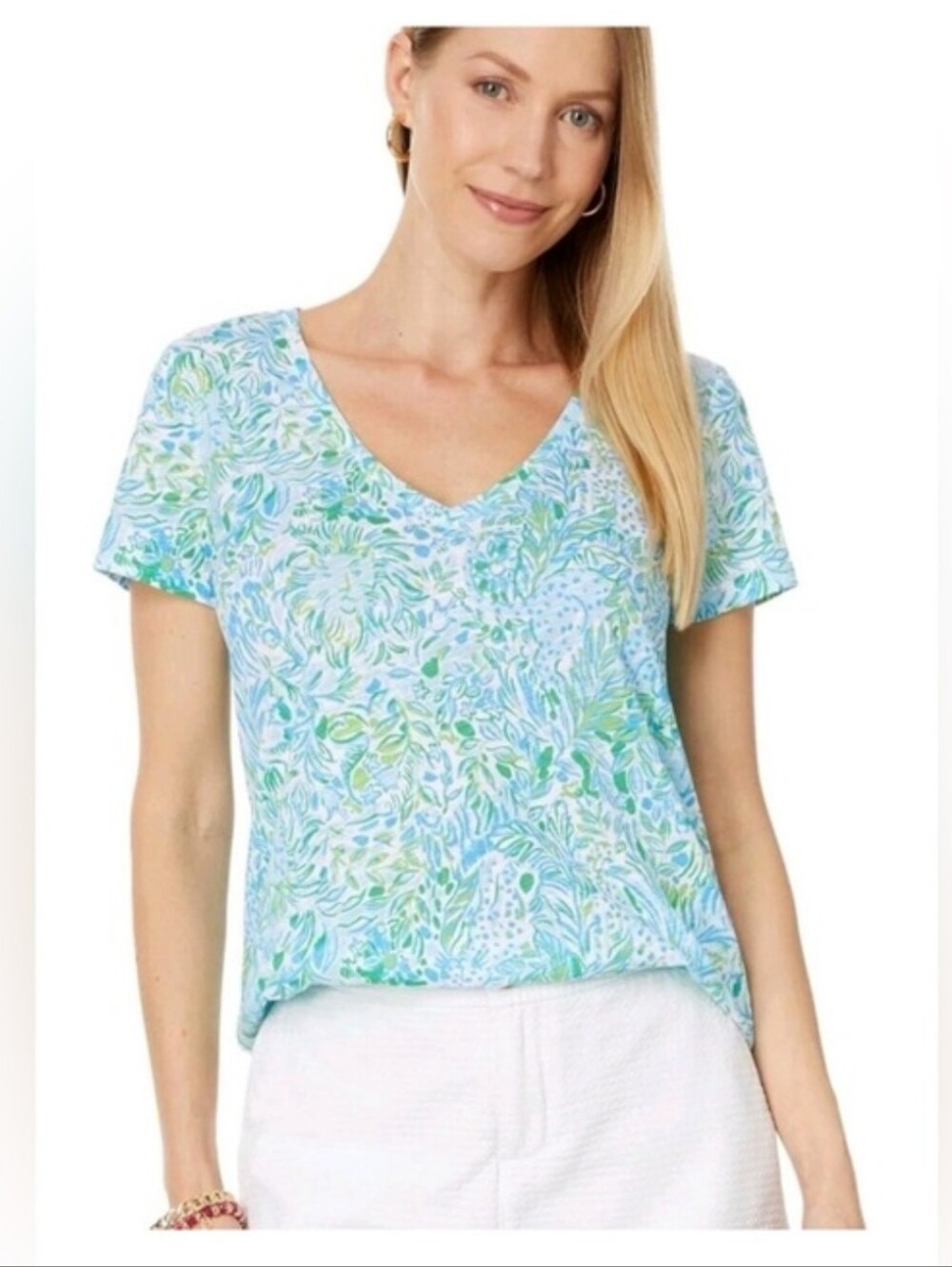 Lily Pulitzer Women’s V-Neck Short Sleeve Floral Print Top EUC